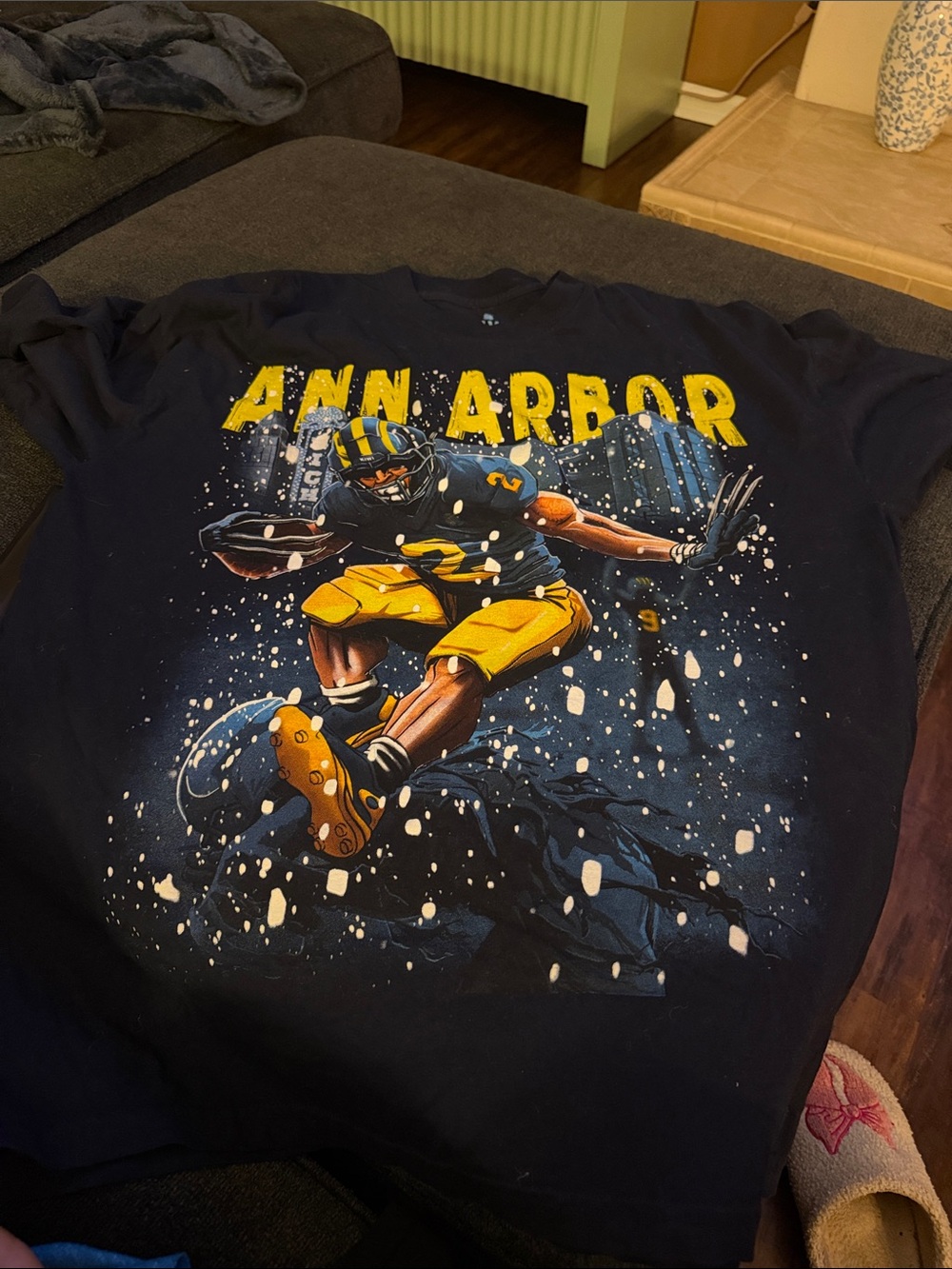 Kiwi Ann Arbor Navy Blue Football Graphic Tee with Yellow Accents